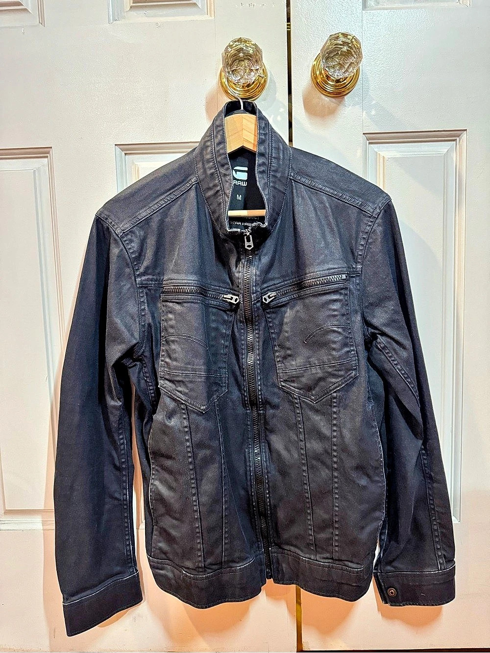 G-Star RAW Black Coated Denim Moto Jacket Men's Size M65
